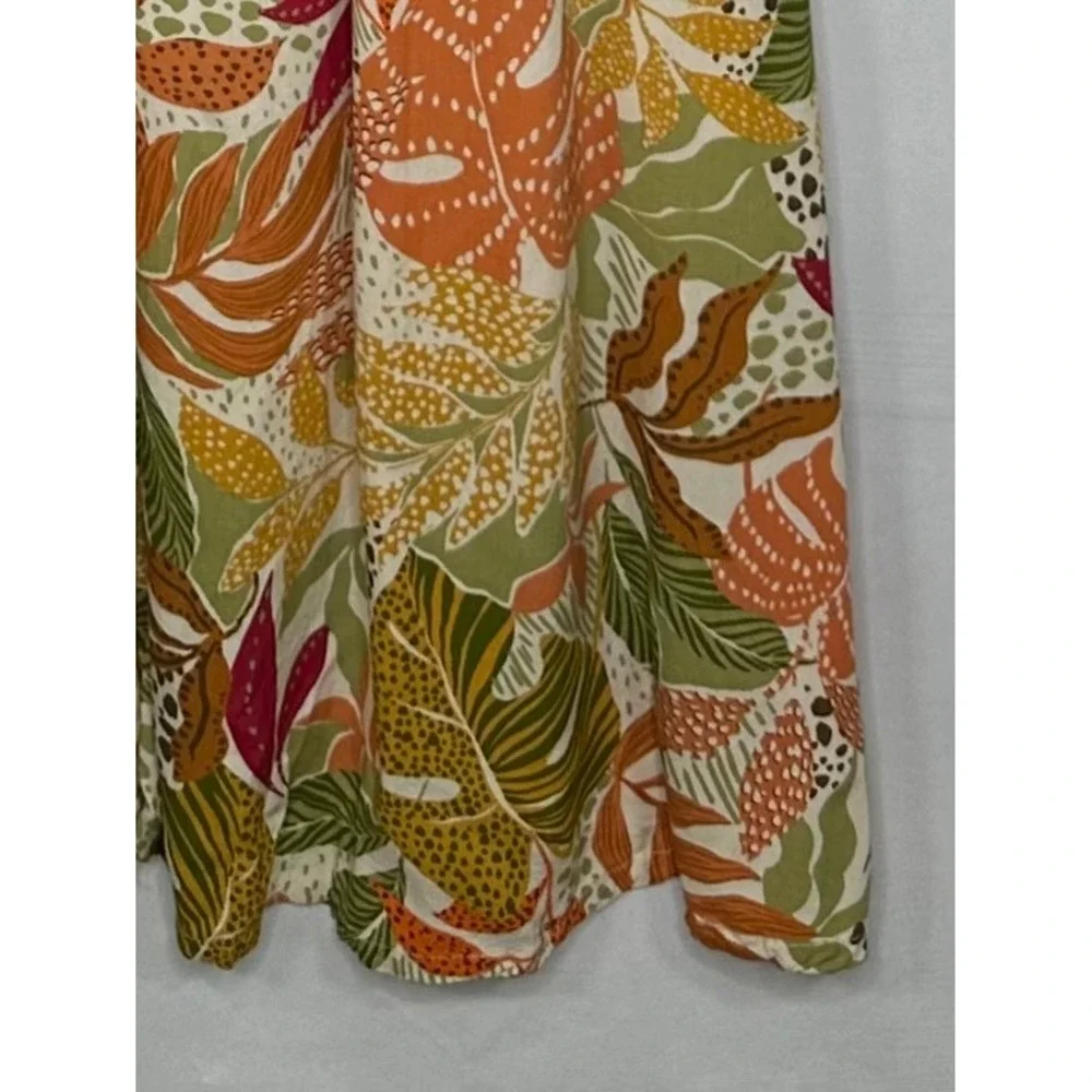 Goa Beachwear by Japna Tropical Leaf Print Smocked Midi Dress‎ XL Orange Green